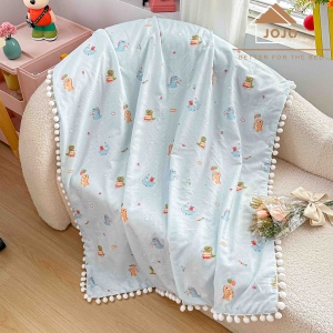 Pătură pentru Bebeluși și Copii cu Ciucurei, 100x150 cm, Față 100% Bumbac, Verso Poliester, in cutie cadou - Img 2