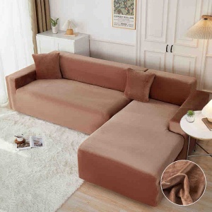 Set 2 huse elastice pentru coltar din catifea, marime M+L + 2 fete de perna