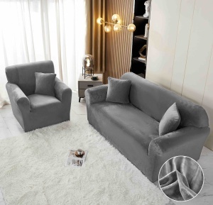 Set husa elastica catifea pentru canapea 3 locuri, 180cm - 230cm