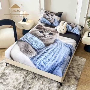Husa de pat imprimeu 5D cu elastic 160x200cm + 2 fete de perna