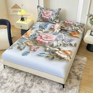 Husa de pat imprimeu 5D cu elastic 160x200cm + 2 fete de perna