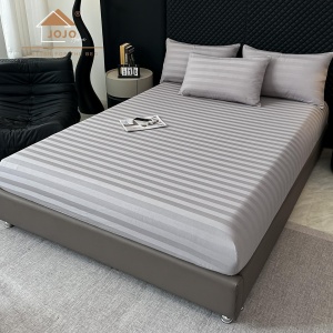 Lenjerie de Pat 100% Bumbac, Damasc Deluxe, 6 Piese, Cearceaf cu Elastic 180x200 cm, Husă Pilotă 200x230 cm, Gri Deschis - Img 4