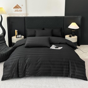 Lenjerie de Pat 100% Bumbac, Damasc Deluxe, 6 Piese, Cearceaf cu Elastic 180x200 cm, Husă Pilotă 200x230 cm, Negru - Img 2