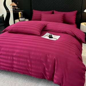 Lenjerie de Pat 100% Bumbac, Damasc Deluxe, 6 Piese, Cearceaf cu Elastic 180x200 cm, Husă Pilotă 200x230 cm, Visiniu