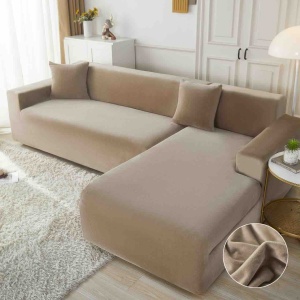 Set 2 huse elastice pentru coltar din catifea, marime M+L + 2 fete de perna