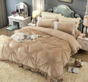 Set lenjerie de pat catifea deluxe, cu broderie, 4 piese