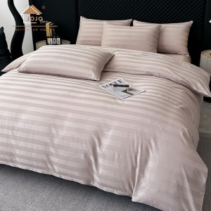 Lenjerie de Pat 100% Bumbac, Damasc Deluxe, 6 Piese, Cearceaf cu Elastic 180x200 cm, Husă Pilotă 200x230 cm, Sampanie Roze
