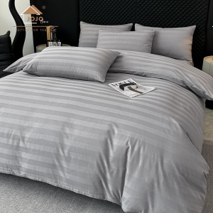 Lenjerie de Pat 100% Bumbac, Damasc Deluxe, 6 Piese, Cearceaf cu Elastic 180x200 cm, Husă Pilotă 200x230 cm, Gri Deschis
