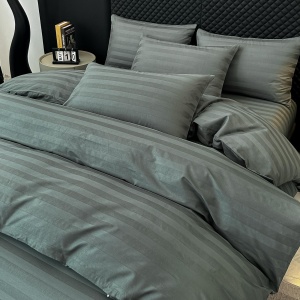 Lenjerie de Pat 100% Bumbac, Damasc Deluxe, 6 Piese, Cearceaf cu Elastic 180x200 cm, Husă Pilotă 200x230 cm, Verde Maslina - Img 4