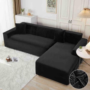 Set 2 huse elastice pentru coltar din catifea, marime M+L + 2 fete de perna