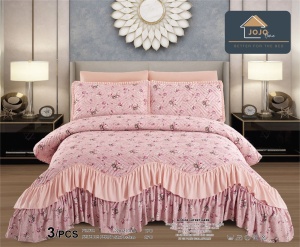 Cuvertura pat dublu matlasata, 3 piese, 220x270cm, cu volanase si imprimeu floral