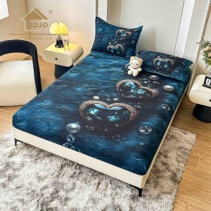 Husa de pat imprimeu 5D cu elastic 160x200cm + 2 fete de perna