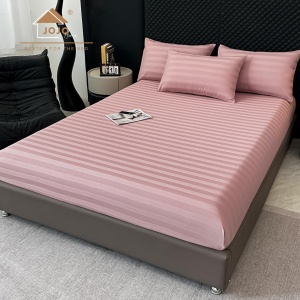 Lenjerie de Pat 100% Bumbac, Damasc Deluxe, 6 Piese, Cearceaf cu Elastic 180x200 cm, Husă Pilotă 200x230 cm, Roz - Img 3