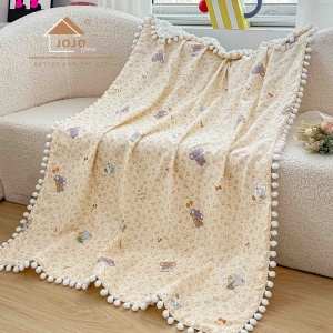 Pătură pentru Bebeluși și Copii cu Ciucurei, 100x150 cm, Față 100% Bumbac, Verso Poliester, in cutie cadou
