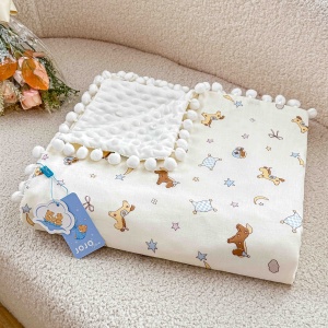 Pătură pentru Bebeluși și Copii cu Ciucurei, 100x150 cm, Față 100% Bumbac, Verso Poliester, in cutie cadou - Img 4