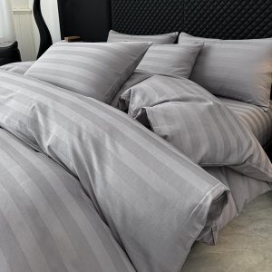 Lenjerie de Pat 100% Bumbac, Damasc Deluxe, 6 Piese, Cearceaf cu Elastic 180x200 cm, Husă Pilotă 200x230 cm, Gri Deschis - Img 5