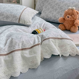 Lenjerie de pat bumbac 100% cu dantela, 4 piese, cearceaf cu elastic - Img 5
