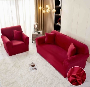 Set husa elastica catifea pentru canapea 3 locuri, 180cm - 230cm