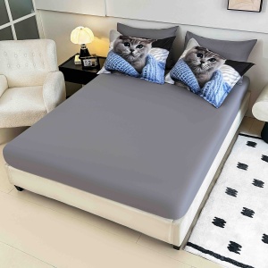 Set lenjerie de pat dublu, imprimeu 5D, 6 piese, cearceaf cu elastic - Img 4