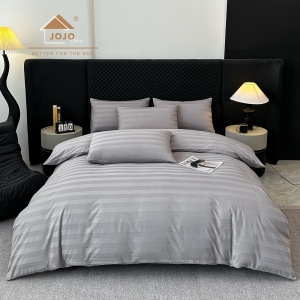 Lenjerie de Pat 100% Bumbac, Damasc Deluxe, 6 Piese, Cearceaf cu Elastic 180x200 cm, Husă Pilotă 200x230 cm, Gri Deschis - Img 2