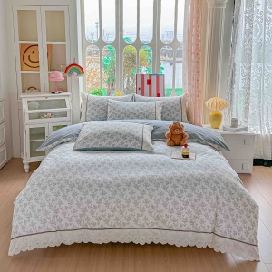 Lenjerie de pat bumbac 100% cu dantela, 4 piese, cearceaf cu elastic - Img 2