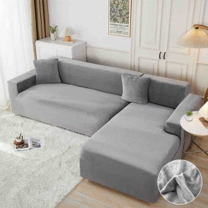 Set 2 huse elastice pentru coltar din catifea, marime M+L + 2 fete de perna