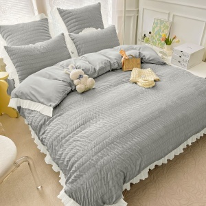Set lenjerie de pat dublu creponata, 6 piese