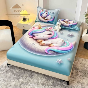Husa de pat imprimeu 5D cu elastic 160x200cm + 2 fete de perna