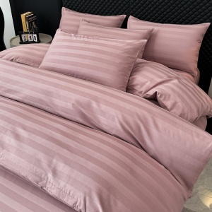 Lenjerie de Pat 100% Bumbac, Damasc Deluxe, 6 Piese, Cearceaf cu Elastic 180x200 cm, Husă Pilotă 200x230 cm, Roz - Img 4