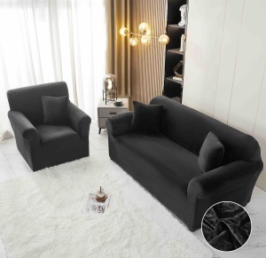 Set husa elastica catifea pentru canapea 3 locuri, 180cm - 230cm