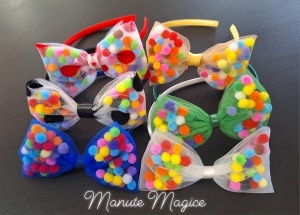 Bentiță cu fundiță din tulle și biluțe colorate - - Img 3