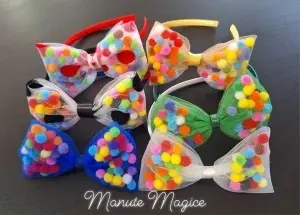 Bentiță cu fundiță din tulle și biluțe colorate - - Img 3