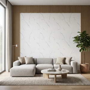Placă Decorativă PVC cu Aspect de Marmură Carrara White 1.22 x 2.4 m - Img 3