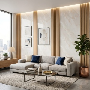 Placă Decorativă PVC cu Aspect de Onix Alb-Crem 1.22 x 2.4 m - Img 3