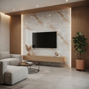 Placă Decorativă PVC cu Aspect de Marmură Onyx Amber 1.22 x 2.4 m - Img 3