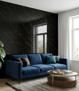Placă PVC Decorativă Model Black Marble Elegance 2.4 m x 1.22 m Grosime 2.5 mm - Img 2