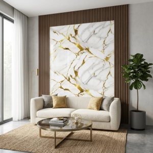 Placă Decorativă PVC cu Aspect de Marmură Calacatta Gold 1.22 x 2.4 m - Img 3