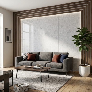 Placă Decorativă PVC cu Aspect de Marmură Gri cu Nervuri Albe 1.22 x 2.4 m