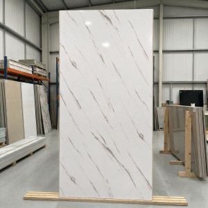 Placă PVC Marmură Albă cu Venaturi Diagonale 1.22 x 2.4 m Grosime 2.5 mm