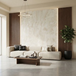 Placă Decorativă PVC cu Aspect de Travertin Bej Nisipiu 2.44 x 1.22m - Img 3