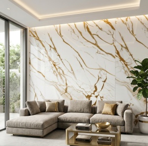 Placă PVC Decorativă Model Marmură Calacatta Gold 2.8m x 1.22m Grosime 2.5mm - Img 2