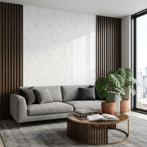 Placă Decorativă PVC cu Aspect de Marmură Carrara White 1.22 x 2.4 m