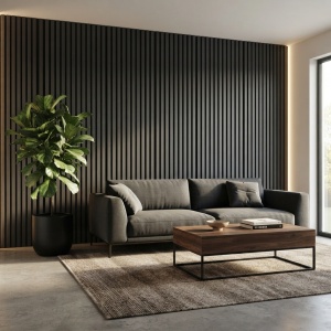 Panou Riflaj Decorativ MDF Gri Antracit, 2.8m x1m x 9mm - Img 3