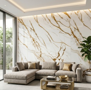 Placă PVC Decorativă Model Marmură Calacatta Gold 2.4m x 1.22m Grosime 2.5mm - Img 2