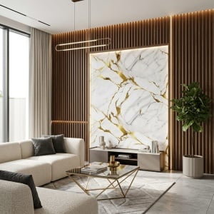 Placă Decorativă PVC cu Aspect de Marmură Calacatta Gold 1.22 x 2.4 m