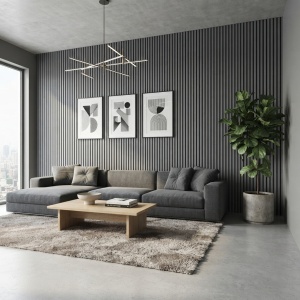 Panou Riflaj Decorativ MDF Gri Mat, 2.8m x 0.60m x 9mm - Img 3