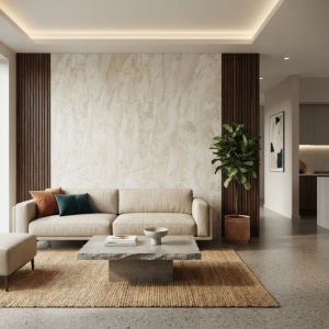 Placă Decorativă PVC cu Aspect de Travertin Bej Nisipiu 2.44 x 1.22m