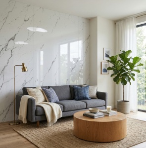 Placă PVC Decorativă Marmură Albă Carrara Light 2.4m x 1.22m Grosime 2.5mm - Img 2