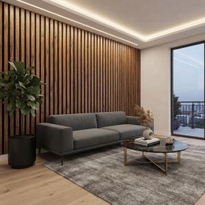 Panou Riflaj Decorativ MDF Stejar Texturat, 2.8m x 0.60m x 9mm - Img 2