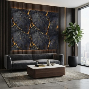 Placă Decorativă PVC cu Aspect de Marmură Magma Gold 1.22 x 2.4 m - Img 3